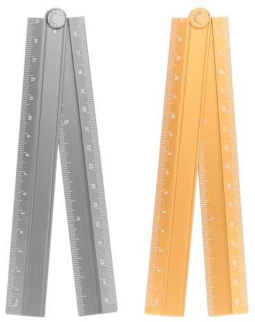 sourcing map 2pcs Folding Straight Ruler 30cm Metric Aluminum Alloy Protractor Foldable Angle Ruler Geometric Measure Tool with Angle Line for Architect Artist Office, Gray/Orange-Gold