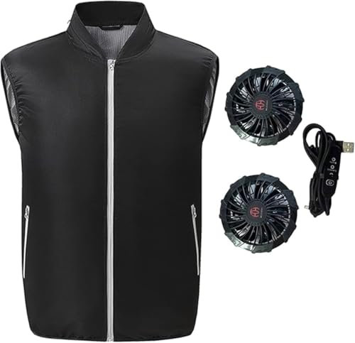 Chaleco de Enfriamiento con 2 Ventiladores, Verano Ropa de Aire Acondicionado, Chaleco de Refrigeración, Transpirable Protección Solar(Black,L)