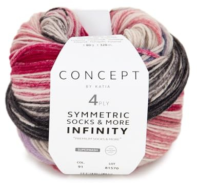 Katia Concept Symmetric Socks & More Infinity 4 stycken, strumpull med färggradient, 4-faldigt, strumpgarn 4-tråds, 75 % ull (merino mulesingfri), 25 % polyamid (91)