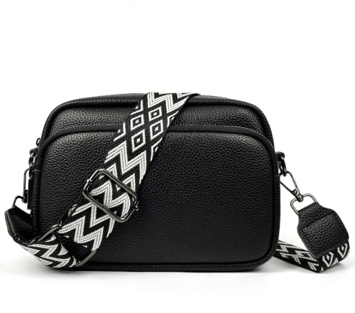 Kommodum - Borsa Donna Tracolla in Ecopelle Pelle PU morbido Borsetta con Tracolla Intrecciata regolabile e rimovibile Crossbody bag km29 (NERO)