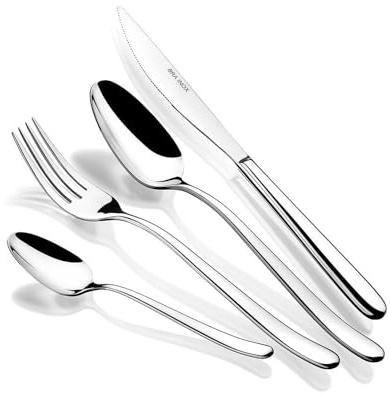 BRA Napoli | Juego 113 piezas cubertería, acero inoxidable 18/10, acabado pulido brillante, aptas para lavajillas, 4 mm espesor, con cuchillo chuletero