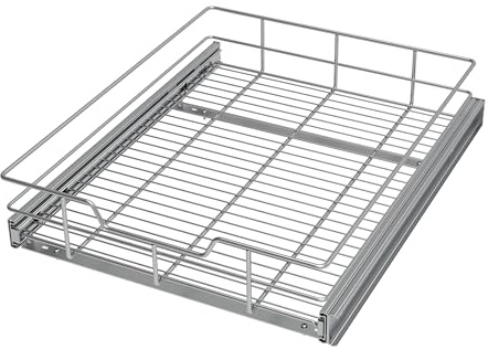 STORKING Ausziehbare schublade küche Verchromt Teleskopschublade, Vollausziehbarer Küchen-Organizer,Vollausziehbarer Küchenorganizer mit 3-teiliger Kugellager-Schiene (Ein-Ebenen 46 B x 43 T cm)