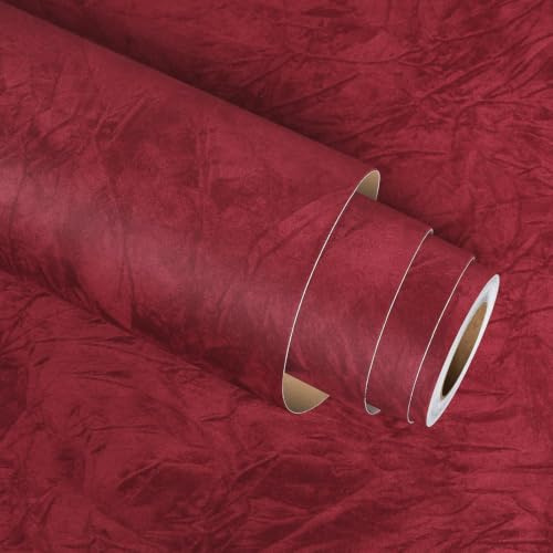 Stickyart Velvet Fabric Furniture Film Self-Adhesive Red Dark Vintage 30 cm x 200 cm Self-Adhesive Wallpaper Red Velvet Fabric Film for Furniture Wall Film Self-Adhesive Living Room Adhesive Film Wall