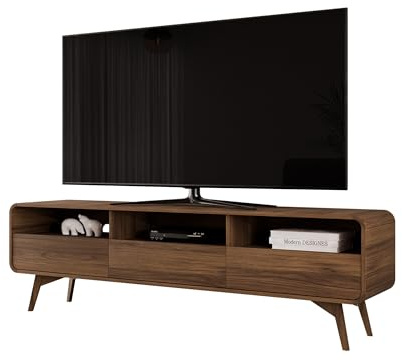 Mirjan24 TV-Schrank Hikavo 180, Fernsehschrank mit 3 Schubladen, TV-Lowboard mit abgerundeten Kanten/Ecken, Fernsehtisch, TV-Tisch, Unterschrank, TV-Board (Nuss Warmia)
