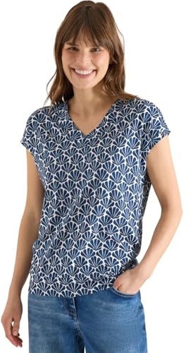 Damen T-Shirt mit V-Neck und Muschelprint
