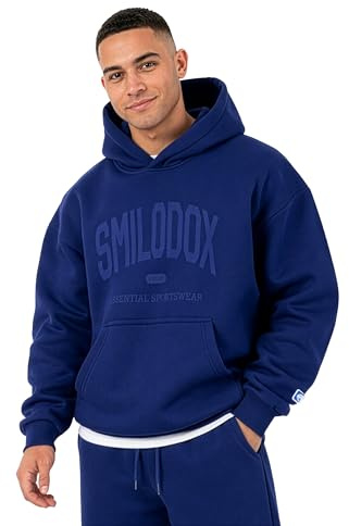 SMILODOX Hoodie Herren Oswin, Oversized Fit Kapuzenpullover mit Frontprint & gesticktem Patch, Tunnelzug-Kapuze, Sweater mit Kängurutasche, Rippbündchen, weiches Sweatmaterial, lässiger Look