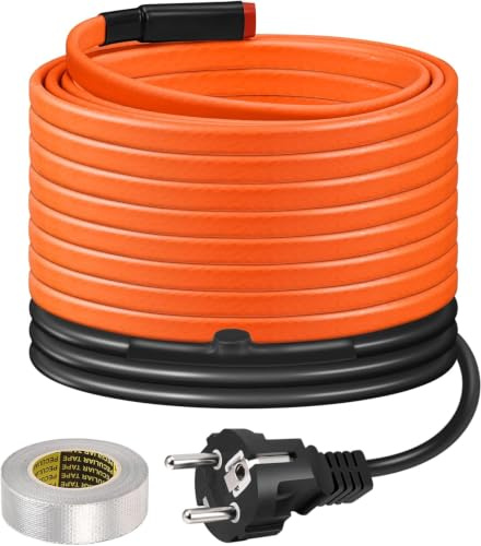 Heizkabel mit Thermostat,5m Selbstregulierendes Heizband Frostschutz 25W/m 220V,Heizdraht IP65 Wasserdicht Zum Schutz von Wasserleitungen,Pflanzen,Dachrinnen und Weidetränken