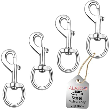 ALAZCO 4 Stück 8,9 cm x 1,27 cm 31,8 kg runder Stahl-Drehgelenk-Ösen-Karabinerhaken Mehrzweck-Haustier-Leine Fahnenmast Schlüsselanhänger Wäscheleine Abdeckplane – vernickelt