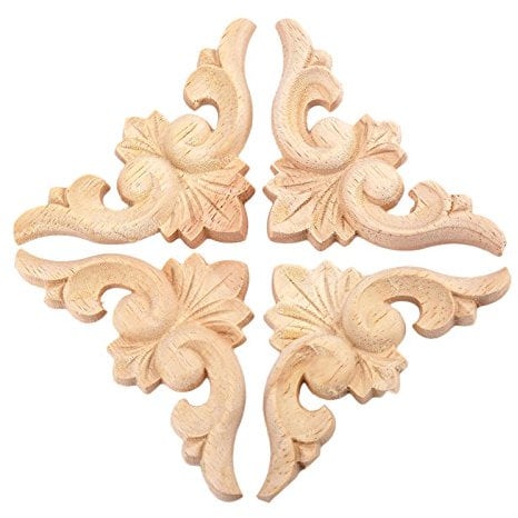 MUXSAM 4pcs 6 * 6cm Europäischer Stil Holzskulptur Corner Flourish Applique Möbel Unlackiert Tür Dekoration Möbel Hause Tür Decor DIY Handgemacht