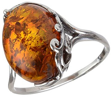 Holiday Gift Shops Bague Adulte en Argent Sterling et Ambre de Miel de la Baltique certifié GIA Dana - Taille 54