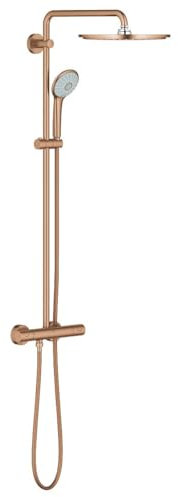 GROHE Euphoria 310, Duschsystem wassersparend (31cm Regendusche mit Duscharmatur, Thermostat mit Verbrühschutz, Sicherheitssperre bei 38°C, Duschkopf mit 3 Strahlarten), roségold, 26075DL0