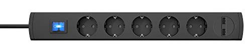 Kopp UNOversal® Plus 5-Fach Steckdosenleiste + 2X USB-Anschluss 1,4m, Schalter & großer Abstand I Mehrfachsteckdose mit Berührungsschutz I Steckerleiste Indoor I Anthrazit – 233605003