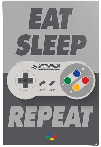 REINDERS Poster, Super Nintendo, Kinderzimmer, Poster, Wanddeko, Room Decor, 150 gr. glänzend Bilderdruckpapier, Silber, 91,5x61cm