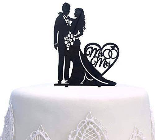 Mr & Mrs Cake Topper - Acrylic Love Wedding Cake Topper - Funny Bride & Groom (Black)