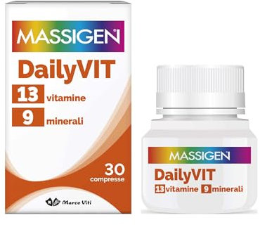 Massigen DailyVIT - Multivitaminico, Integratore con 13 Vitamine e 9 Minerali Essenziali, Supporto Energetico e Immunitario, per il Benessere Fisico e Mentale, 30 Compresse da 1.2 g.