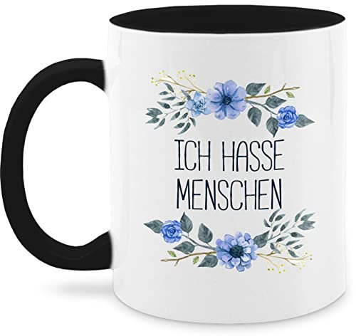 Tasse Tassen 325ml - Statement Sprüche - Ich hasse Menschen - 325 ml - Schwarz - blümchen spruchtasse sarkasmus blumen kaffeetasse tasse+ich+hasse+menschen spruchtassen spruch people haferl freche