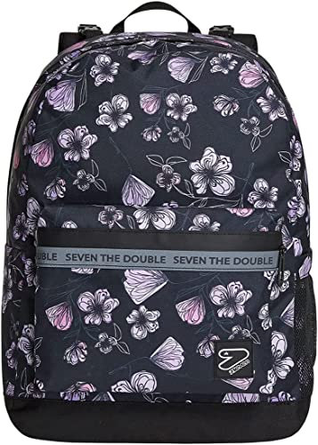 Zaino Scuola Reversibile Seven - The Double 2in1 - Nero, Rosa - Con Cuffie wireless e Pennarelli per lato personalizzabile - Ragazza