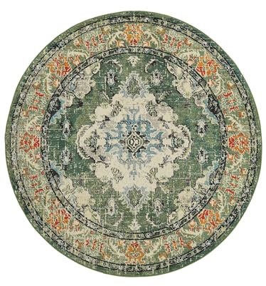 RugVista, Leia, Teppich, Mittelflor, ∅ 200 cm, Rund, Modern, Oeko-Tex Standard 100, Polypropylene, Flur, Schlafzimmer, Küche, Wohnzimmer, Grün, Mehrfarbig