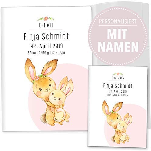 OLGS U-Heft Hüllen 3-teiliges Set Hab dich lieb | Schutzhüllen für Untersuchungsheft & Impfpass, perfektes Babygeschenk personalisierbar mit Namen - U-Heft Set personalisiert, Hase