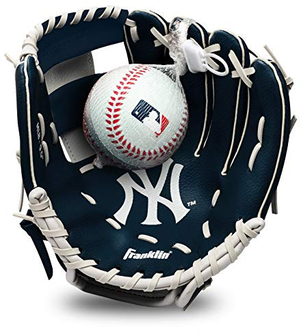 Franklin Sports MLB Youth Teeball Glove and Ball Set - Kids New York Yankees Baseball and Teeball Glove and Ball - Perfect First Kids Glove - 9.5