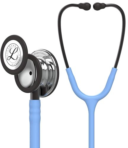 3M Littmann Classic III Stethoskop zur Überwachung, 5959, hochglanzpoliertes Bruststück, hellblauer Schlauch, Schlauchanschluss und Ohrbügel in Rauchfarben, 69 cm