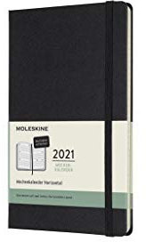 Moleskine Wochenkalender 2021, 12 Monate Wochenplaner horizontal in Deutsch, fester Einband, Format Groβ 13 x 21 cm, Farbe Schwarz, 144 Seiten