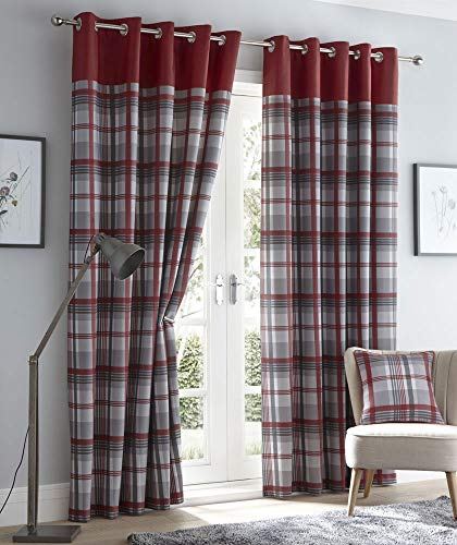 Homemaker Red curtains eyelet ring top lined curtains tartan check 66 x 90 (168x229cm)