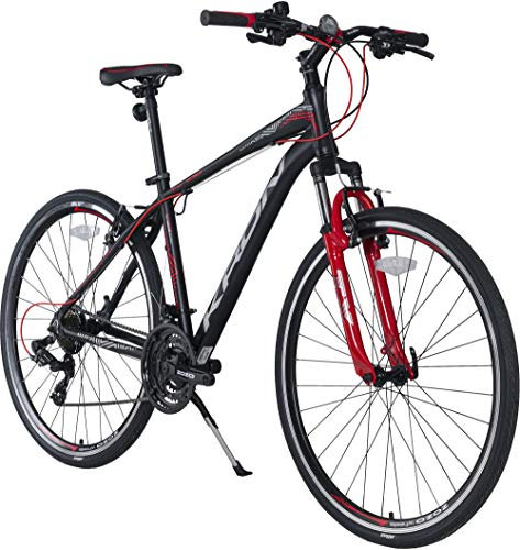 KRON TX-100 Aluminium Mountainbike 28 Zoll | 21 Gang Kettenschaltung mit V-Bremse | 20 Zoll Rahmen MTB Erwachsenen- und Jugendfahrrad | Schwarz Rot