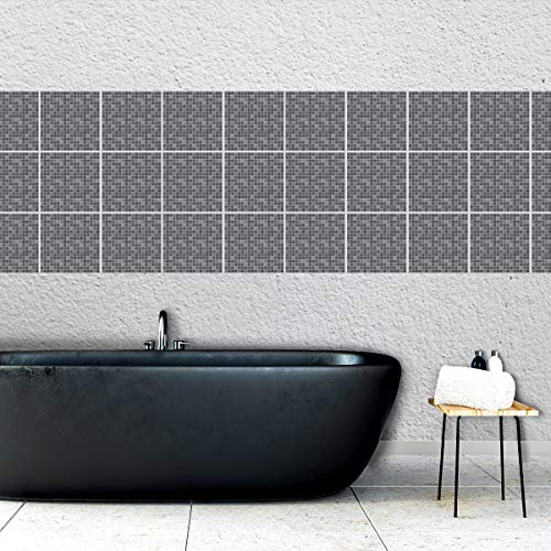 ADesign 32 Pz Adesivi per Piastrelle Bagno e Cucina 15 x15 cm Autoadesivo Decorazione Adesivo murale in PVC Impermeabile Adesivi Pavimento Parete mattonelle mosaico stile /T1010