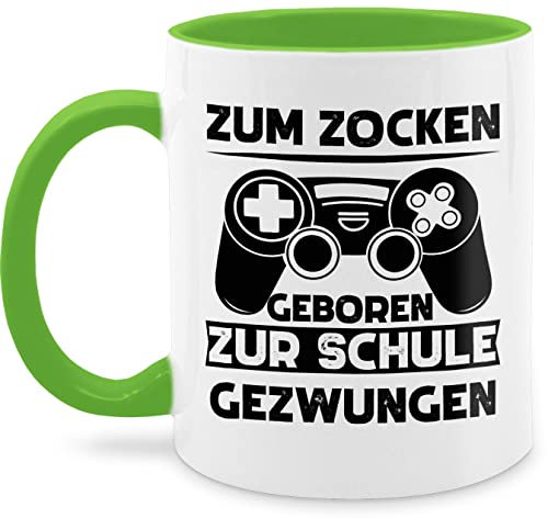 Tasse Tassen 325ml - Statement Sprüche - Zum zocken geboren zur Schule gezwungen - 325 ml - Hellgrün - gamertasse spruchtasse sarkasmus game kaffetassen gamers mug spruchtassen spruch gaming