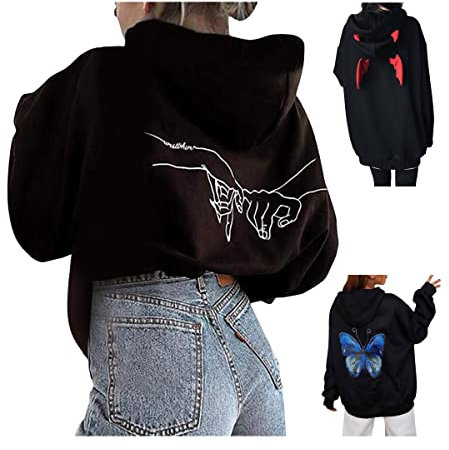Damen Frauen Teenager Mädchen Oversize Kapuzenpullover Cool Langarm Pulli Pullover Sweatshirt Sport Hoodies Top Promise Langarmshirt Boyfriend Streetwear Herbst Winter Freizeit Bluse Kapuze