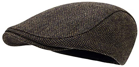 STARANCE Herren Schiebermütze Wolle Tweed Driving Cap Irish Newsboy Hat, Fischgräten-Kaffee, Einheitsgröße