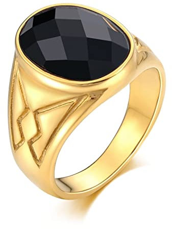 Banemi Opal Gold Engagement Ring, Edelstahl Edelstahl Schmuck Herren Ringe Schwarz Oval Opal Versprechensring für Herren Größe 54 (17.2)
