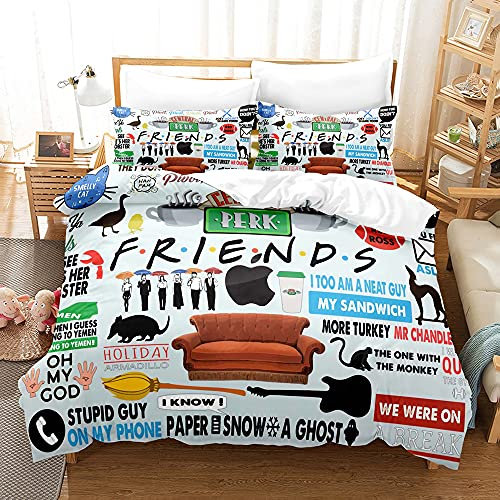 PTNQAZ 3D Friends Bettwäsche-Set, TV-Show, Bettbezug-Sets mit Kissenbezügen, Bettbezügen, Bettwäsche, Bettwäsche (King, 1)