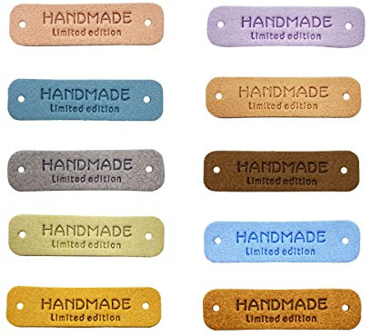Wzong 50 Stücke PU Leder handgefertigt Tag-Label Kleidung handgemachtes Etikett mit Löcher Geprägtes Etikett Verschönerung Stricken DIY zum Schmuckherstellung, Jeans Taschen Schuhe Mütze, 10 Farbe