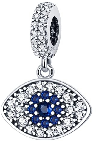 LONGLUCK Crystal Blue Evil Eye Bead Charm Glücksbringer passt Charms Armbänder für Frau 925 Sterling Silber Dangle Anhänger Bead, Mädchen Schmuck Perlen Geschenke für Frauen Armband & Halskette