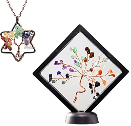 Soulnioi 7 Chakra Necklace Tree of Life Pendent Palm Shaped Necklace, Desktop Photo Frame 7 Chakras Tree of Life