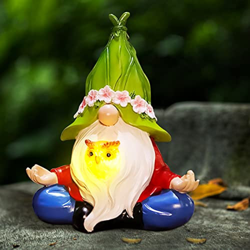 DZAY Gartendeko Figuren Gartenzwerg aus Harz,22cm Garten Deko Draußen Großer Lustiger Gartenzwerg mit Solar LED Leuchten Gartenstatuen Gartendekofiguren Gartenlicht für Draußen (Yoga Zwerg)