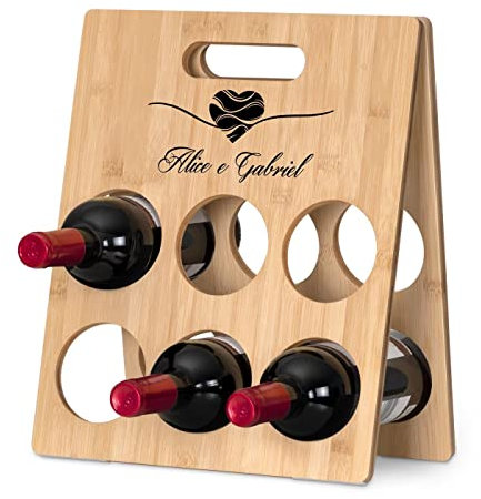 Maverton Mensola portabottiglie da vino - Spazio per 6 bottiglie - Stampa personalizzata - In legno - Cantinetta per vino - Per anniversario di matrimonio - Per coppia - amore