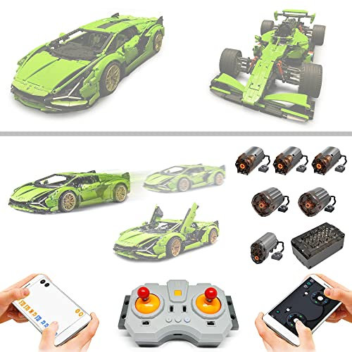 Technik Power Motors LED Lighting Set for Lego 42115 Lamborghini Sián FKP 37 Racing Car (Not Include Model) (F1 Assembly Tutorial + Full Function RC Motor Kit)