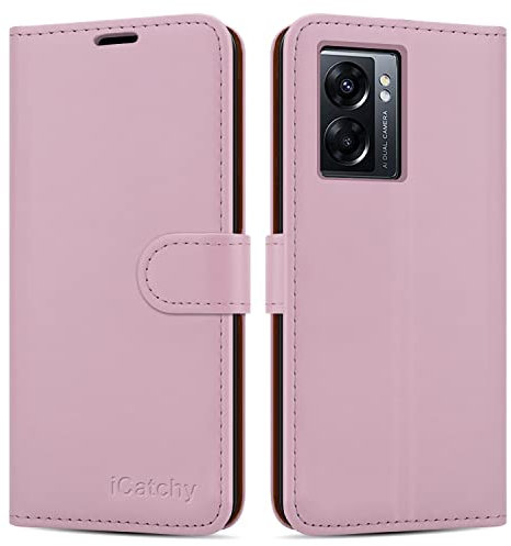 iCatchy for Oppo A77 5G Case Leather Wallet Book Flip Folio Stand View Cover with Card Slots and Kickstand for Oppo A77 5G Phone (Rose Gold)