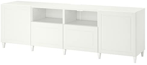 Ikea BESTå - Banco de TV con puertas y cajones, 240 x 42 x 74 cm, blanco/Smeviken/Kabbarp blanco