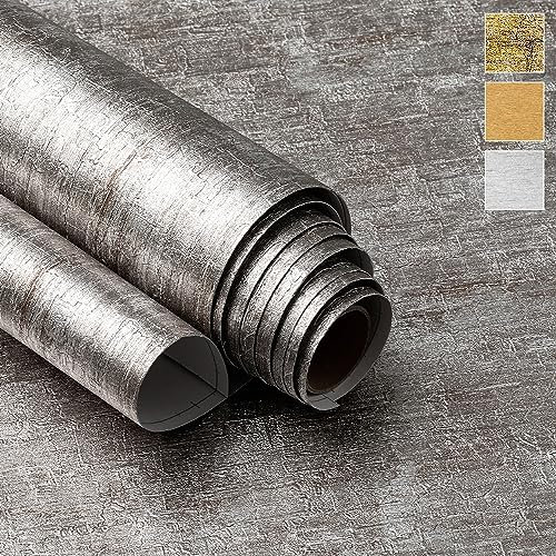 White Gold Peel and Stick Textured Wallpaper (61 x 300 cm, Rough Texture, 2 Pack) Removable Contact Paper Vinyl for Bedroom Kitchen Countertop Fridge Bathroom