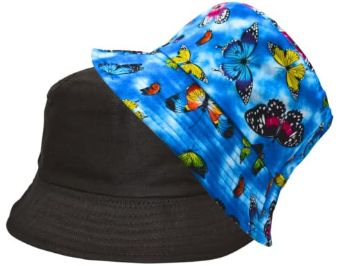 Alsino Anglerhut Fischerhut Sonnenhut Bucket Hat Reversibel Freizeithut Outdoor Wende-Hut Sommermütze Camping Reisen Wandern - für Damen Herren Kinder, Motiv wählen:Schmetterlinge hellblau