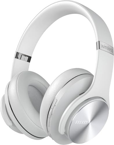 DOQAUS Bluetooth Kopfhörer Over Ear, Bis zu 90 Std Kabellose Kopfhörer mit 3 EQ-Modi, HiFi Stereo Faltbare Headset mit Mikrofon, weiche Ohrpolster für iPhone/ipad/Android/Laptops-Hellgrau