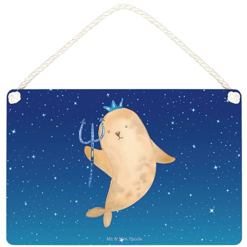 Mr. & Mrs. Panda Schild Sternzeichen Wassermann DIN A4 - Geschenk, Geburtstag Januar, Türschild, Nix, Februar, Holzschild, Meer, Deko Wandbild, wandtafel, holzbild, Meermann
