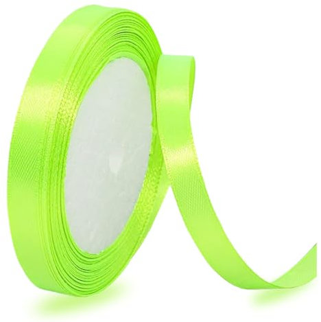 Satinbands Neongrün 10mm Breit, 23 Meters Geschenkband für Geschenkverpackungen, DIY-Basteleien, Blumensträuße, Nähprojekte, Schleifenherstellung, Geburtstags- und Hochzeitsdekorationen