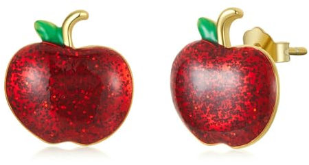 Orecchini a perno in argento Sterling 925 con mela rossa, per donna e ragazza, piccoli chiodi di frutta, orecchini di Natale, Argento sterling