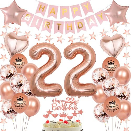 Rosegold Luftballon 22. Geburtstag - Deko für Frauen, Party Ballons, Geburtstagsdeko in Roségold