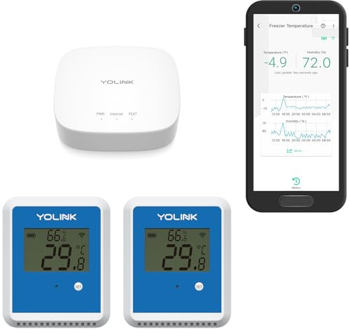 YoLink 2-Pack X3 version Outdoor Temperature Humidity data logger, Hygrometer, Thermometer, 1/4 Mile Range, 5+ Years Battery, Emails/Text/App Alerts, Alexa. Pet Cage, Freezer, Greenhouse. Hub Included